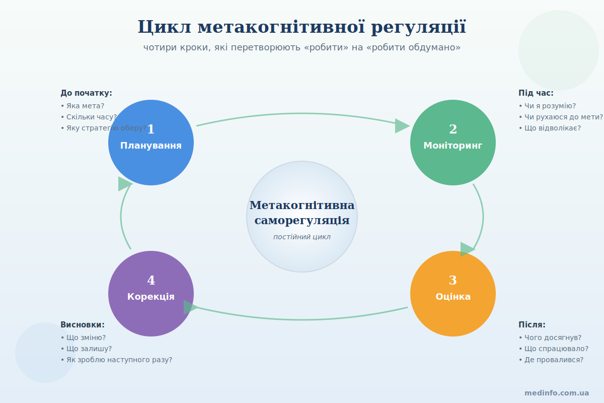 Цикл метакогнітивної регуляції: планування, моніторинг, оцінка, корекція