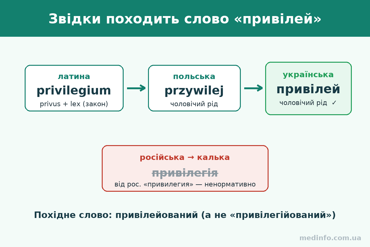 Походження слова привілей: латина privilegium, польська przywilej, українська привілей
