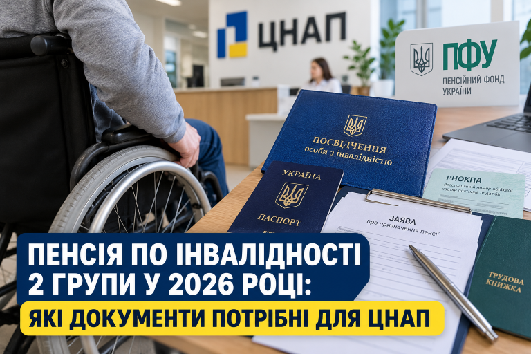 Пенсія по інвалідності 2 групи: які документи для ЦНАП у 2026 році Пенсія по інвалідності 2 групи: які документи для ЦНАП у 2026 році