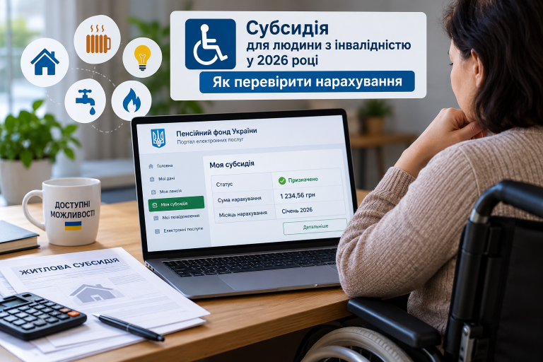 Субсидія для людини з інвалідністю у 2026 році як перевірити нарахування Субсидія для людини з інвалідністю